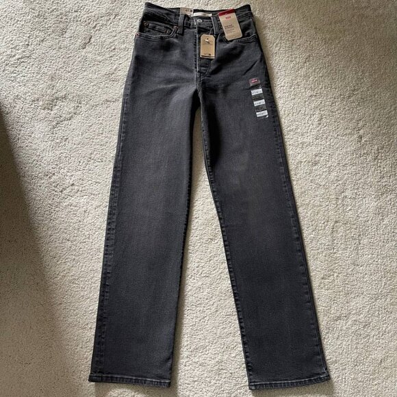 NWT Levi's Ribcage Straight Full Length High Rise Grey Wash Jeans Size 27/32 - Picture 2 of 14